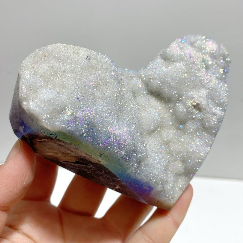 8 Pieces Aura Quartz Cluster Heart With Stand 2 - Wholesale Crystals
