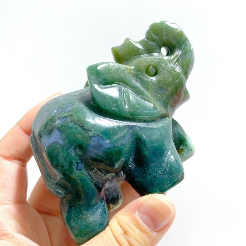 8 Pieces Beautiful Moss Agate Elephant Carving - Wholesale Crystals