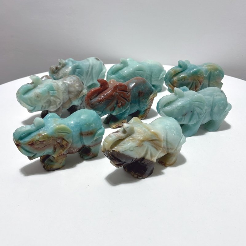 8 Pieces Caribbean Calcite Elephant Carving - Wholesale Crystals