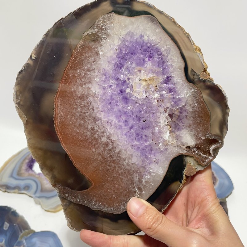 8 Pieces Large Geode Amethyst Mixed Agate Slabs -Wholesale Crystals