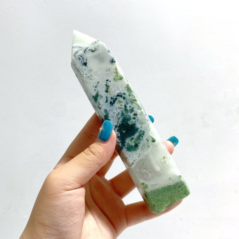 8 Pieces Large Geode White Moss Agate Point - Wholesale Crystals