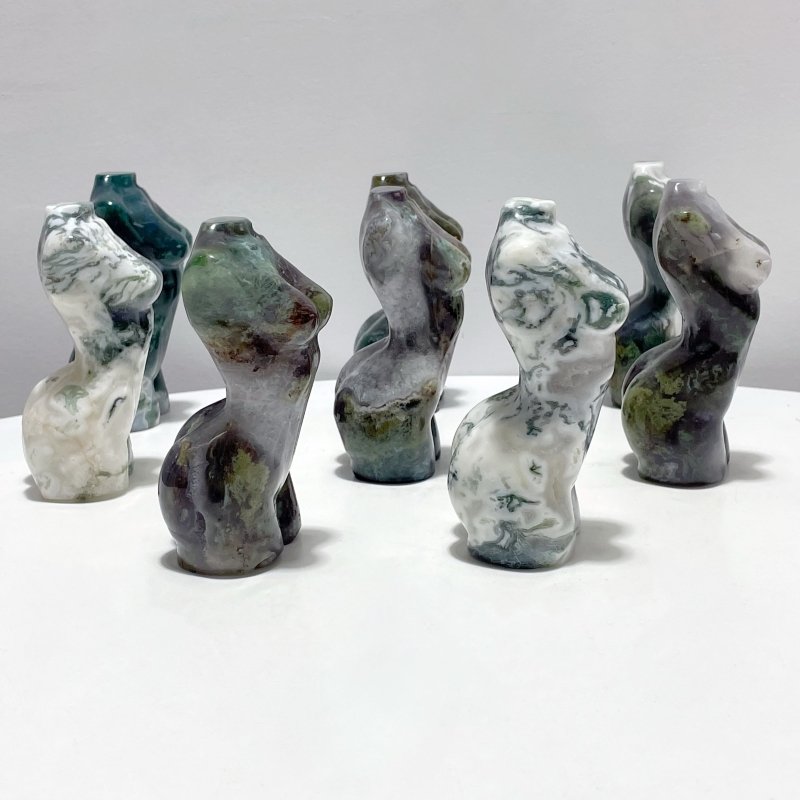 8 Pieces Large Moss Agate Goddess Carving - Wholesale Crystals