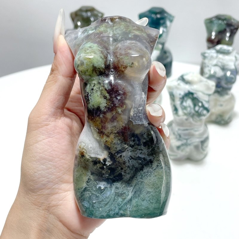 8 Pieces Large Moss Agate Goddess Carving - Wholesale Crystals