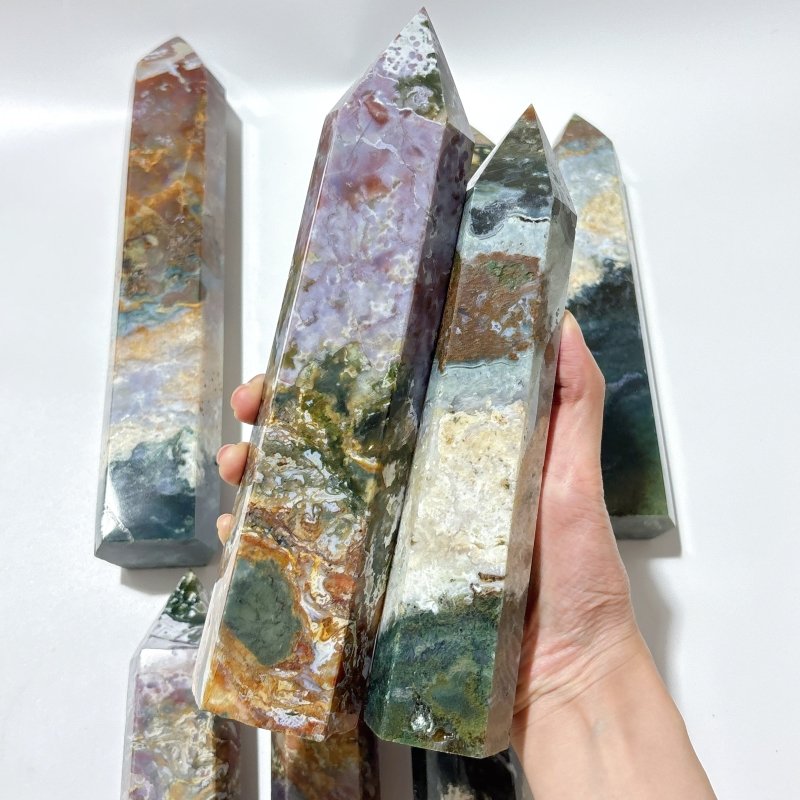 8 Pieces Large Ocean Jasper Points - Wholesale Crystals