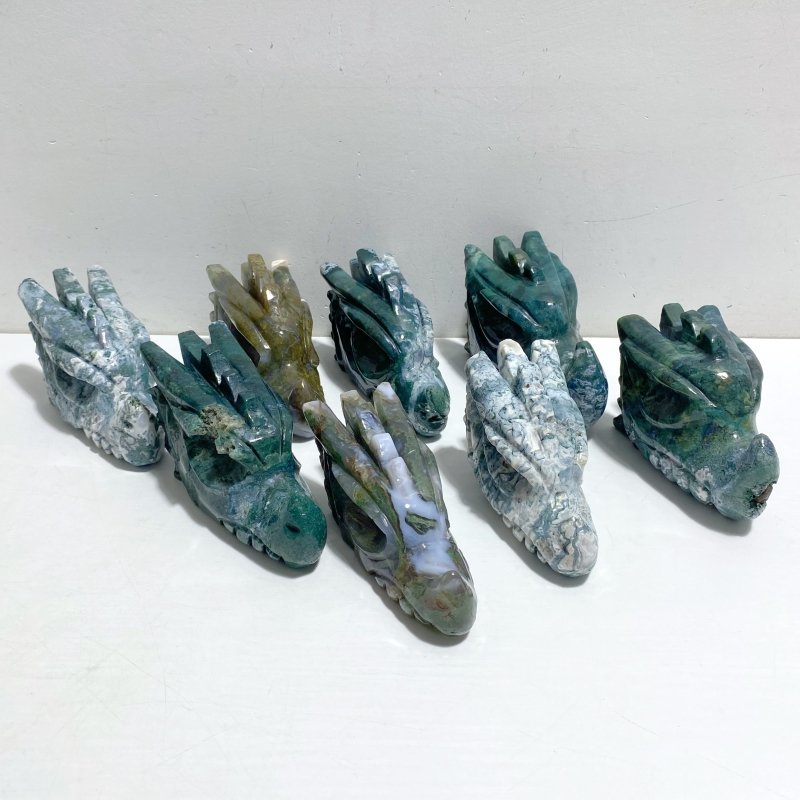 8 Pieces Moss Agate Dragon Head Carving Closeout -Wholesale Crystals