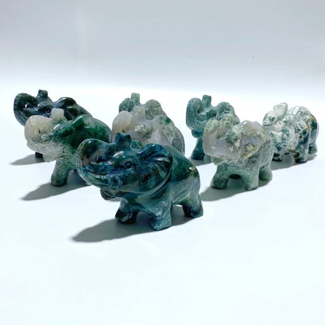 8 Pieces Moss Agate Elephant Carving - Wholesale Crystals