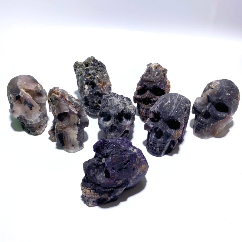 8 Pieces Purple Fluorite Skull Carving - Wholesale Crystals