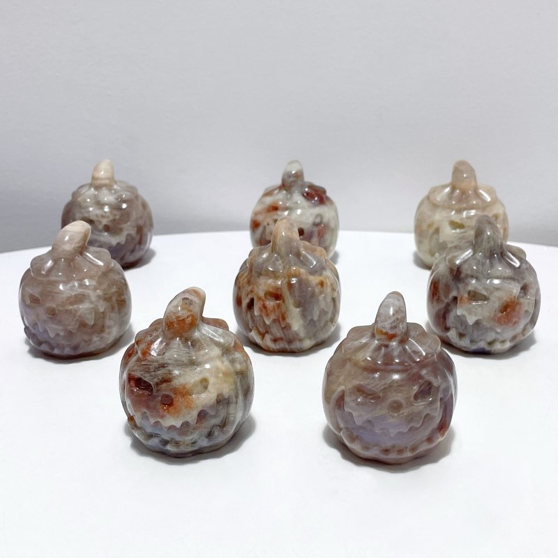 8 Pieces Sunstone Mixed Moonstone Halloween Pumpkin Face - Wholesale Crystals