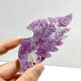 4 Pairs Spark Lepidolite Demon Angel Wing Carving With Stand