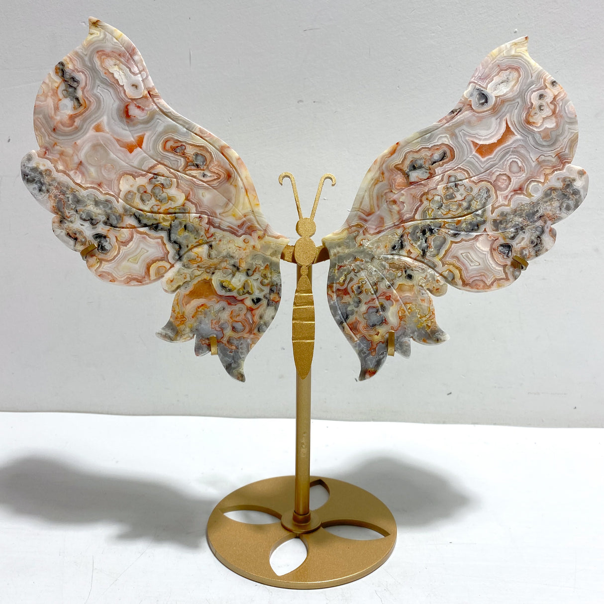 Morocco Agate Butterfly Wing Carving With Stand