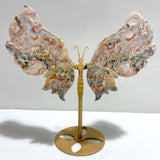 Morocco Agate Butterfly Wing Carving With Stand