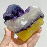 7 Pieces Rainbow Fluorite Heart Carving With Stand