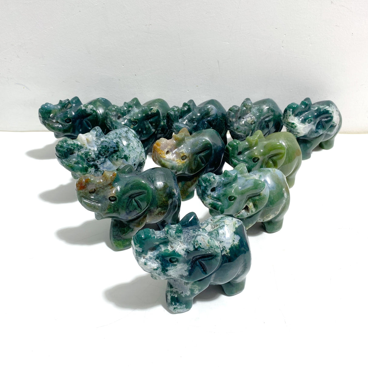 11 Pieces Moss Agate Elephant Carving