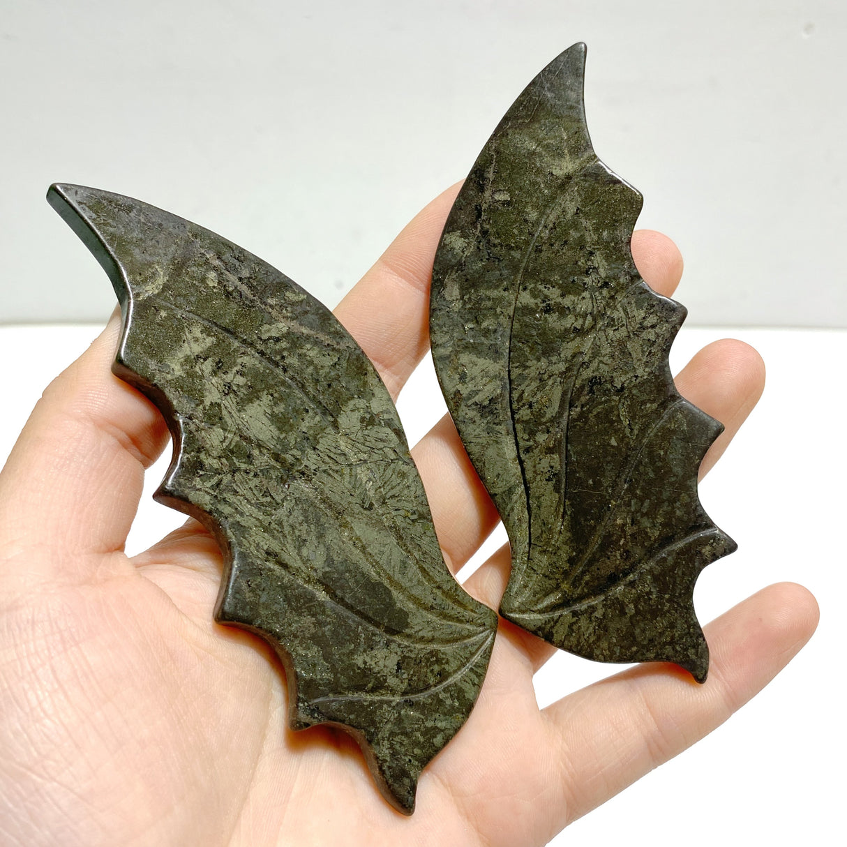 4 Pairs Pyrite Flying Dragon Wing Carving With Stand