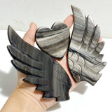Silver Sheen Obsidian Heart Wing Carving With Stand