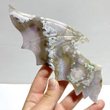 Unique Sakura Flower Agate Demon and Angel Wing Carving With Stand