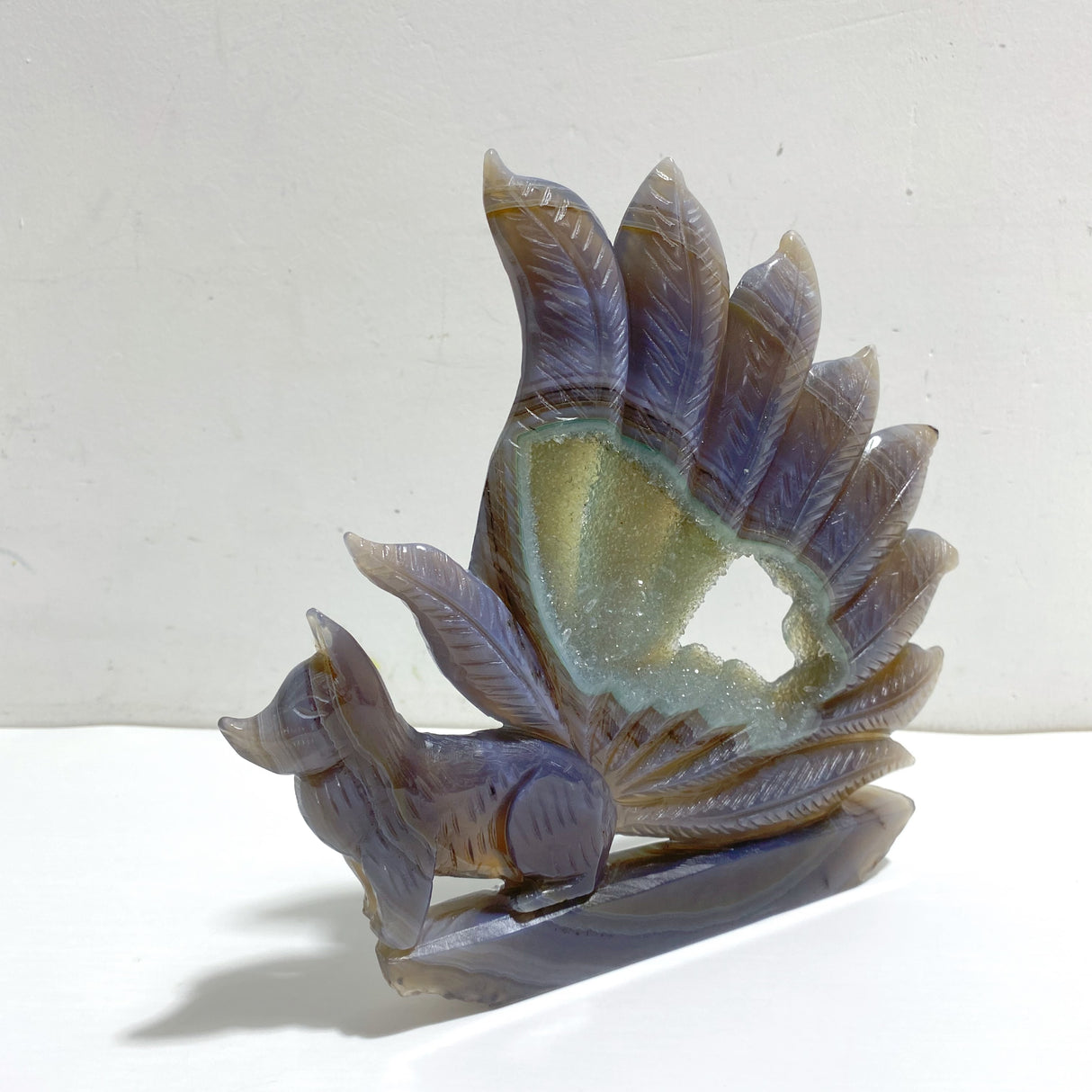 Beautiful Geode Druzy Agate Nine-tailed Fox Carving #7