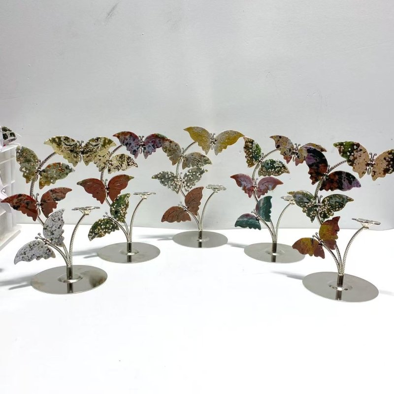 8th Vein Ocean Jasper Butterfly Flower Carving With Stand Wholesale - Wholesale Crystals