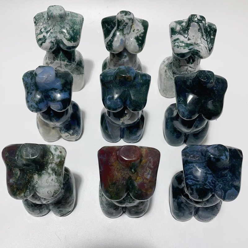 9 Pieces 4.5in Moss Agate Goddess Carving -Wholesale Crystals