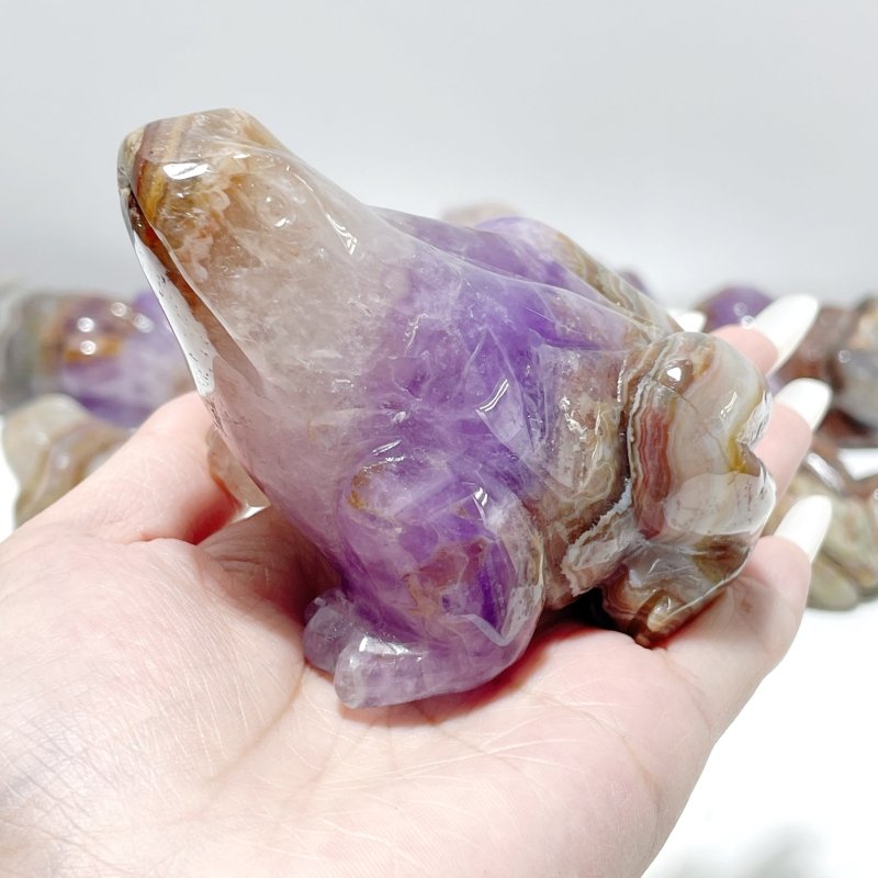 9 Pieces Amethyst Mixed Agate Frog Carving - Wholesale Crystals