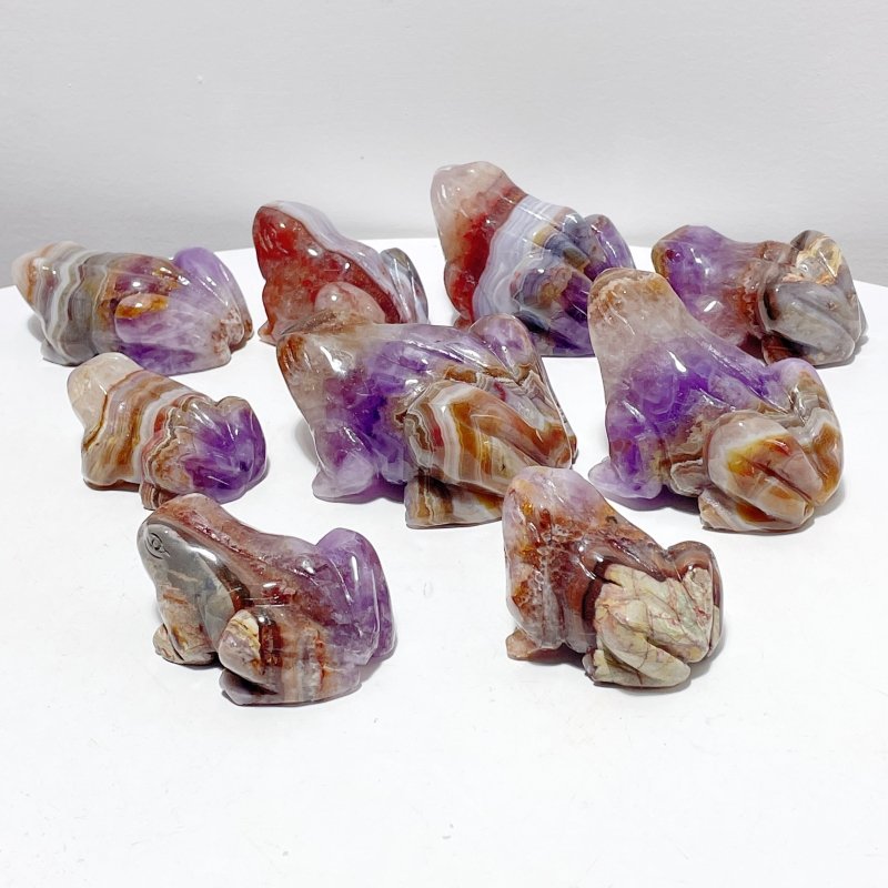 9 Pieces Amethyst Mixed Agate Frog Carving - Wholesale Crystals