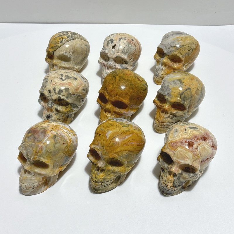 9 Pieces Beautiful Crazy Agate Skull Carving - Wholesale Crystals