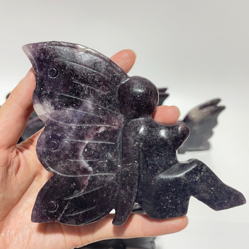 9 Pieces Deep Purple Lepidolite Butterfly Fairy Carving - Wholesale Crystals