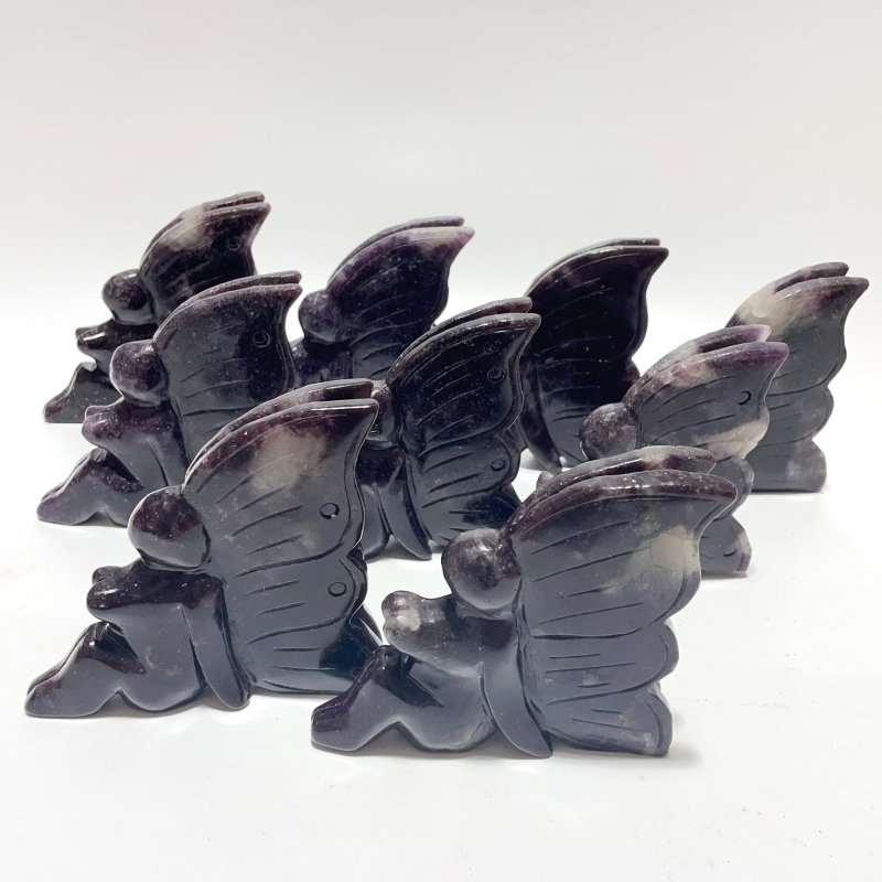 9 Pieces Deep Purple Lepidolite Butterfly Fairy Carving -Wholesale Crystals