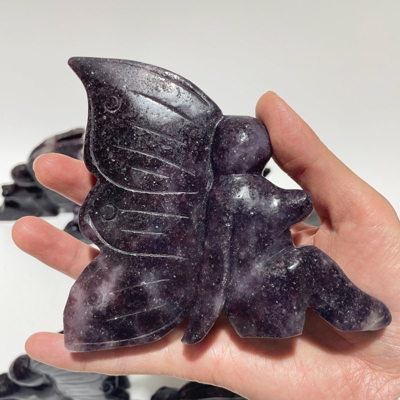 9 Pieces Deep Purple Lepidolite Butterfly Fairy Carving - Wholesale Crystals