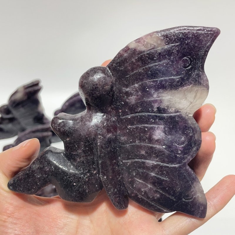 9 Pieces Deep Purple Lepidolite Butterfly Fairy Carving - Wholesale Crystals