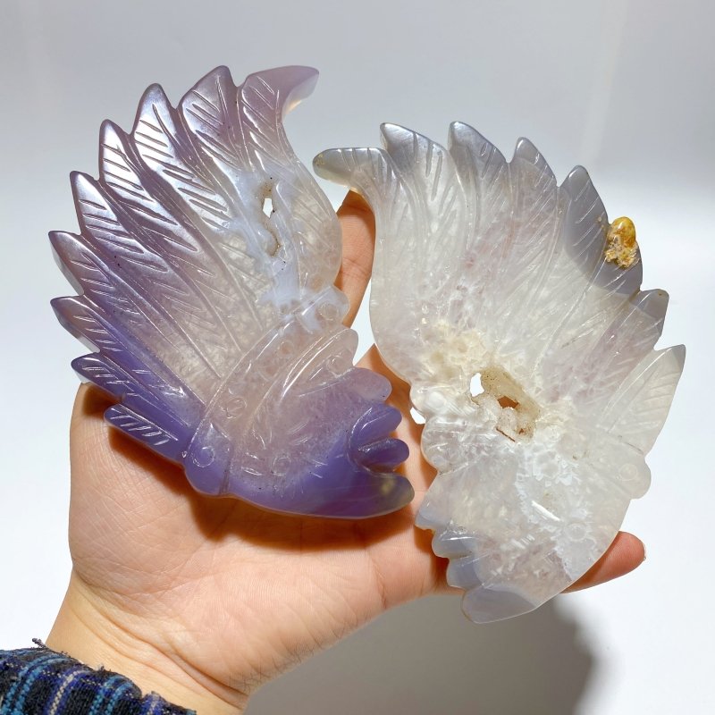 9 Pieces Geode Agate Druzy Indian Feathers Carving - Wholesale Crystals