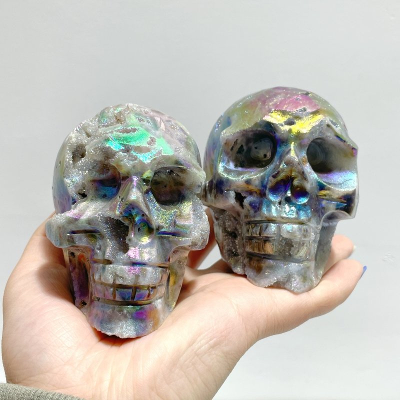 9 Pieces Geode Aura Sphalerite Skull Carving - Wholesale Crystals