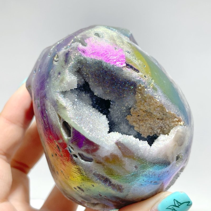 9 Pieces Geode Aura Sphalerite Skull Carving - Wholesale Crystals