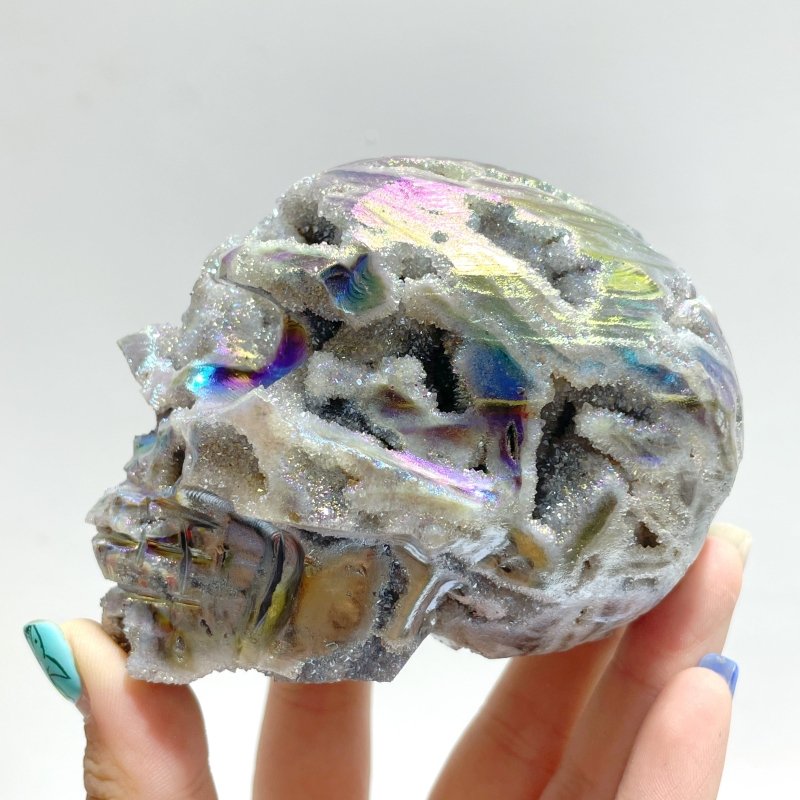 9 Pieces Geode Aura Sphalerite Skull Carving - Wholesale Crystals