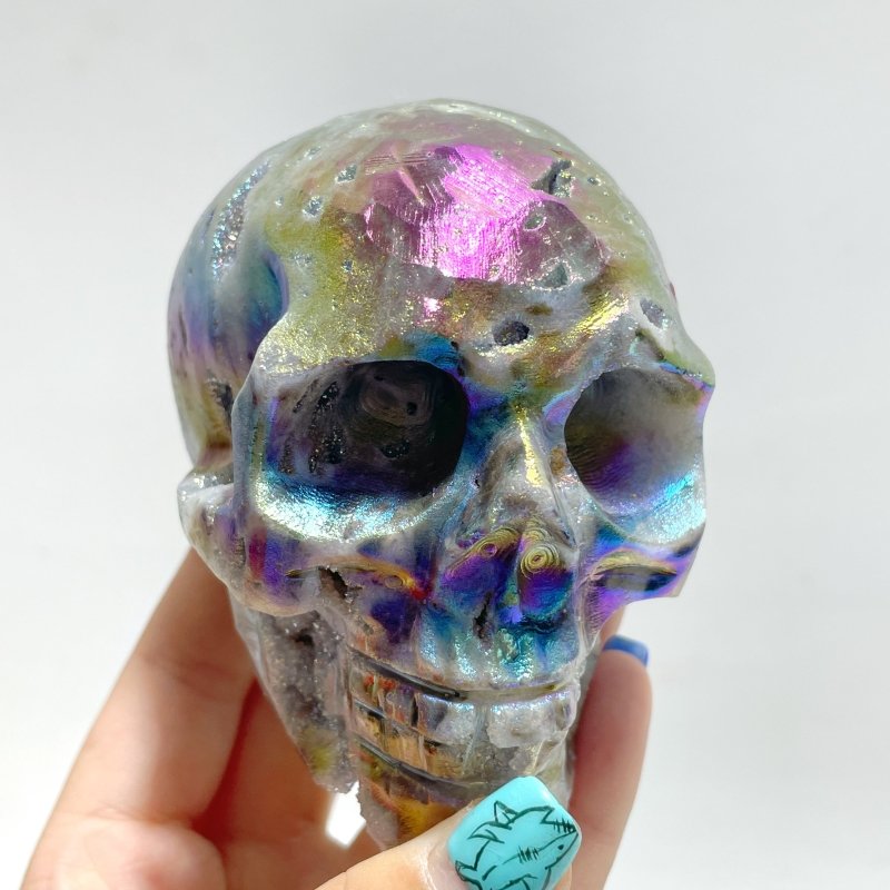 9 Pieces Geode Aura Sphalerite Skull Carving - Wholesale Crystals
