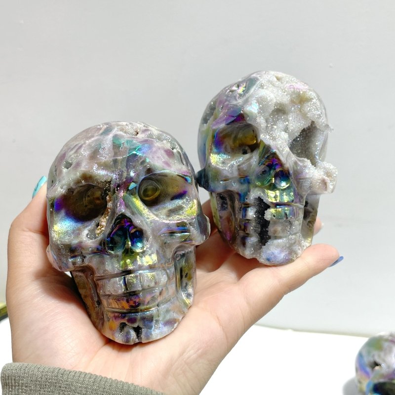 9 Pieces Geode Aura Sphalerite Skull Carving - Wholesale Crystals