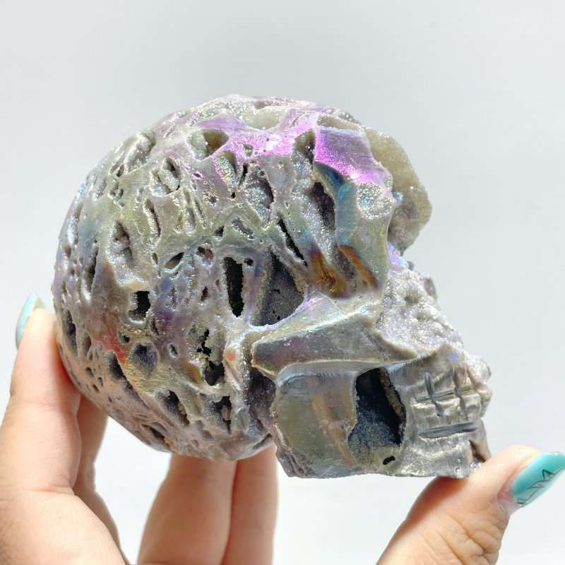 9 Pieces Geode Aura Sphalerite Skull Carving - Wholesale Crystals
