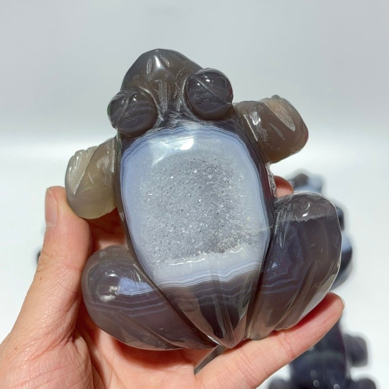 9 Pieces Large Beautiful Geode Druzy Agate Frog Carving -Wholesale Crystals