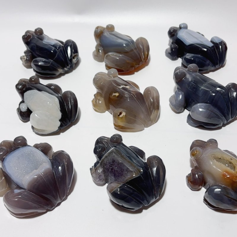 9 Pieces Large Beautiful Geode Druzy Agate Frog Carving -Wholesale Crystals