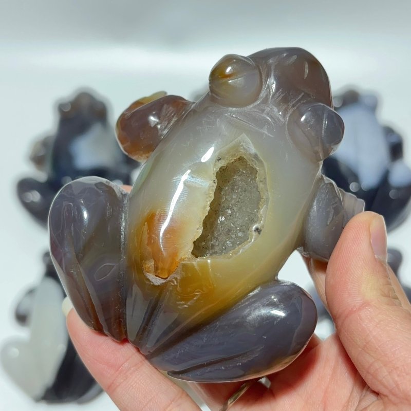 9 Pieces Large Beautiful Geode Druzy Agate Frog Carving -Wholesale Crystals