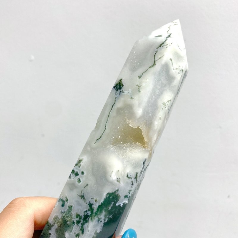 9 Pieces Large Druzy Moss Agate Point - Wholesale Crystals
