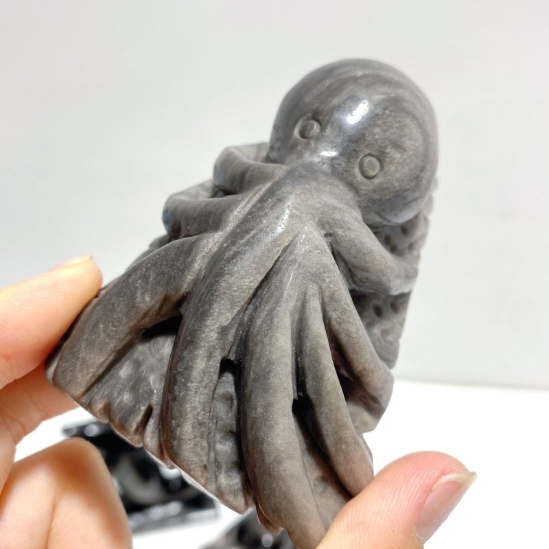 9 Pieces Silver Sheen Obsidian Sea Animals Carving - Wholesale Crystals