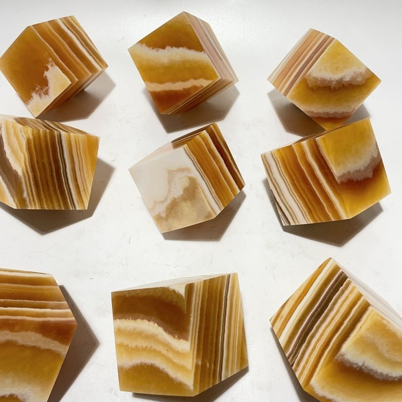 9 Pieces Stripe Yellow Calcite Stand Cube - Wholesale Crystals