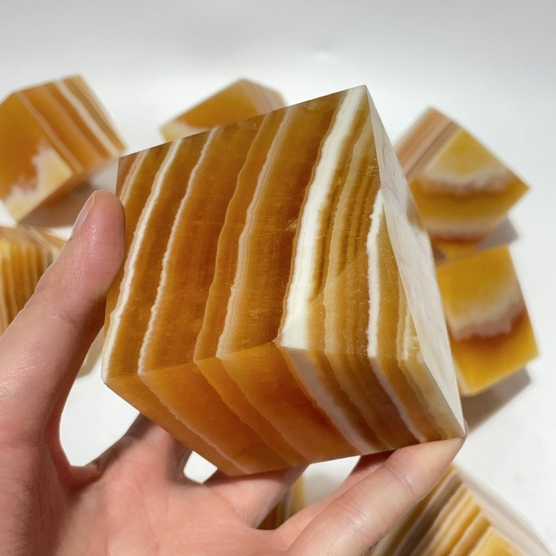 9 Pieces Stripe Yellow Calcite Stand Cube - Wholesale Crystals