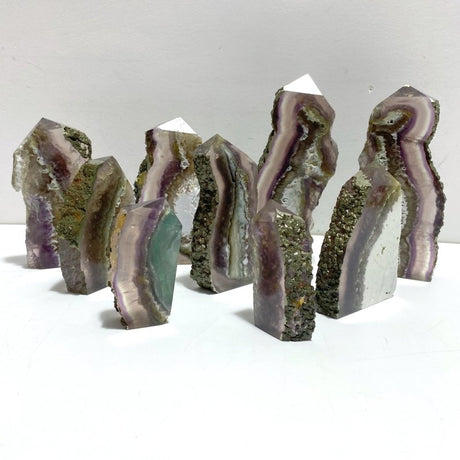 9 Pieces Unique Fluorite Mixed Pyrite Calcite Slab - Wholesale Crystals