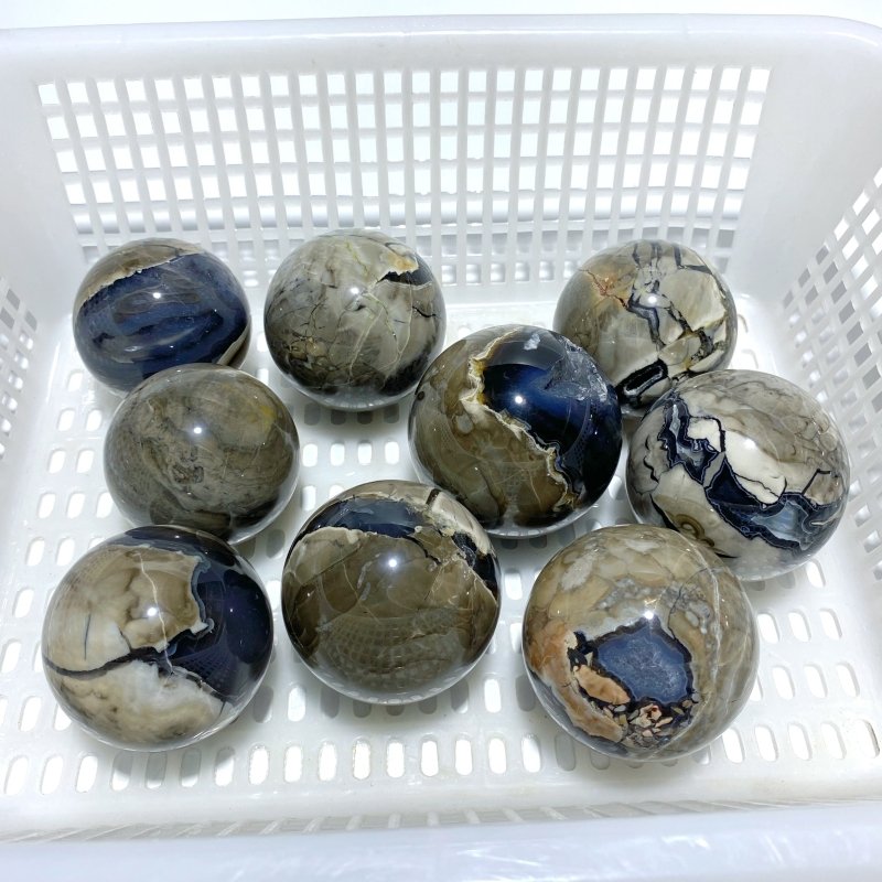 9 Pieces Volcano Agate Spheres Balls(UV - Reactive) - Wholesale Crystals