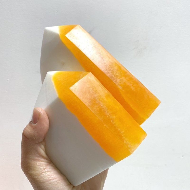 9 Pieces Yellow Calcite Points Raw Side - Wholesale Crystals