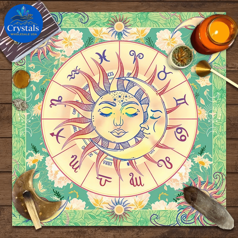 9 Sun Floral & Moon Phase Tarot Tablecloth - Wholesale Crystals