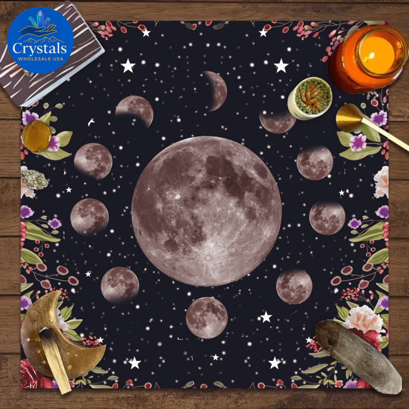 9 Sun Floral & Moon Phase Tarot Tablecloth - Wholesale Crystals