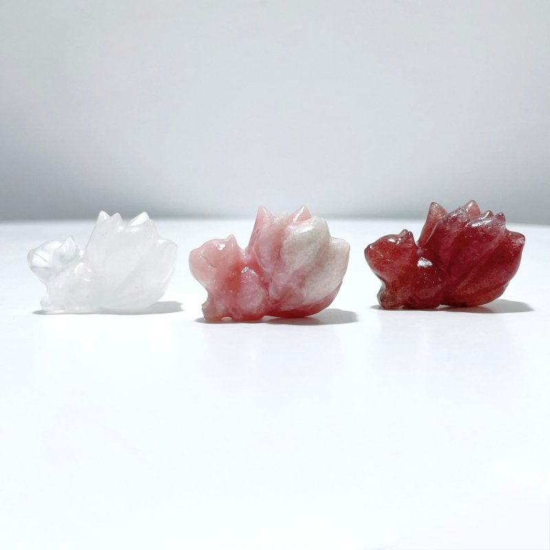 9 Types Nine - Tailed Fox Carving Wholesale Pink Opal Yooperlite - Wholesale Crystals